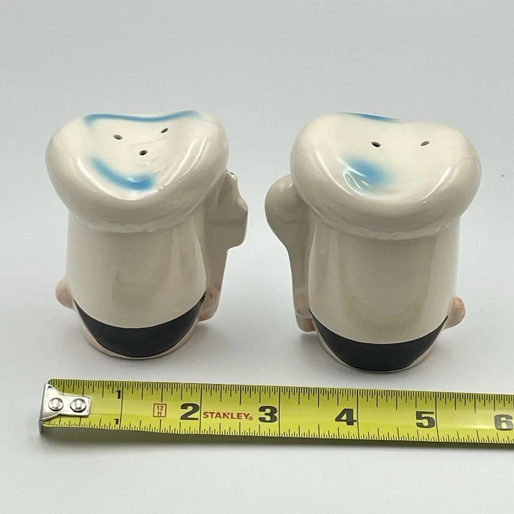 Vintage Chef Head Hat Salt and Pepper Shakers Fork Spoon‎ Large Japan Mustache